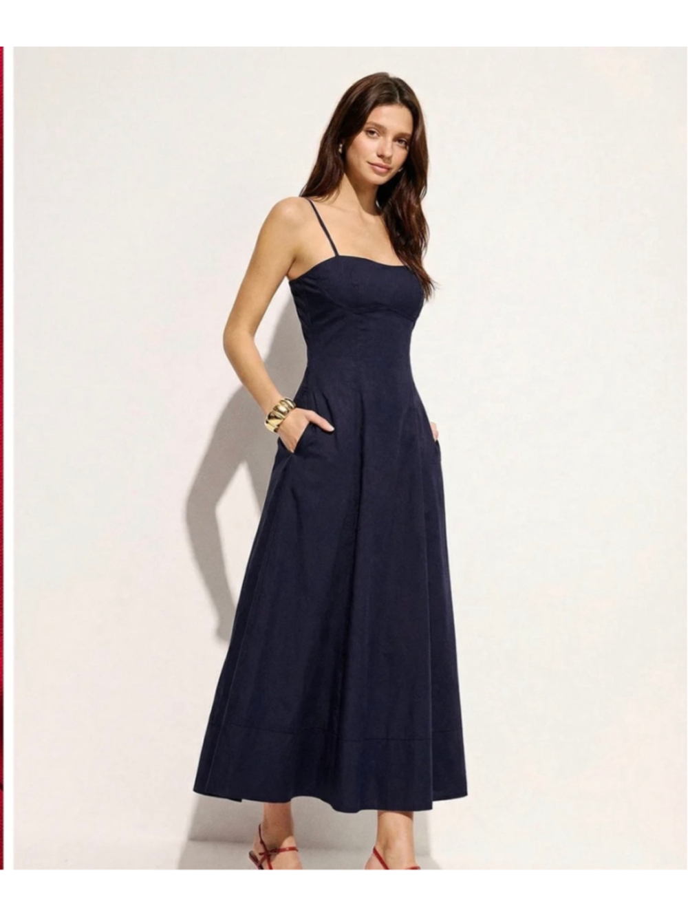 Commense Navy Basque Waist Corset Midi Dress Size M Minimalist Old Money Event